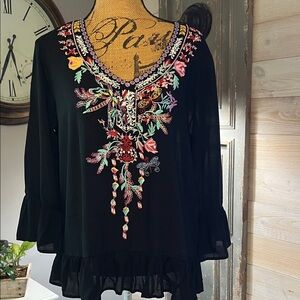 Embroidered Black Women's Top